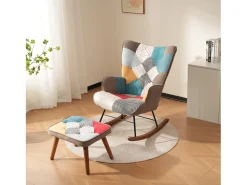 Mecedora con reposapiés - 69,5 x 50 x 88,5 cm - Esponja + fibras de polipropileno - Multicolor