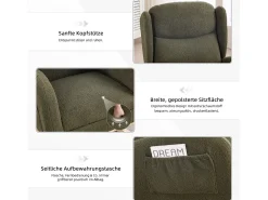 Mecedora con reposapiés ajustable, diseño ergonómico, tela peluche, verde (122,5x70x104cm)