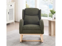 Mecedora con reposapiés ajustable, diseño ergonómico, tela peluche, verde (122,5x70x104cm)