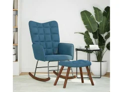 Mecedora con reposapiés de terciopelo azul