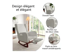 Mecedora con reposapiés, patas de madera maciza antideslizantes, mecedora, gris