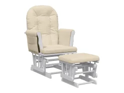 Mecedora con reposapiés Tejido blanco crema