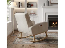 Mecedora con respaldo - bolsillos laterales - forro polar suave - Beige