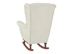 Mecedora con respaldo alto de terciopelo crema y madera maciza