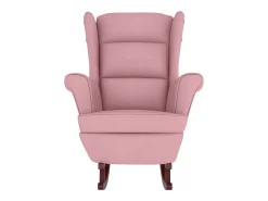 Mecedora con respaldo alto de terciopelo rosa y madera maciza