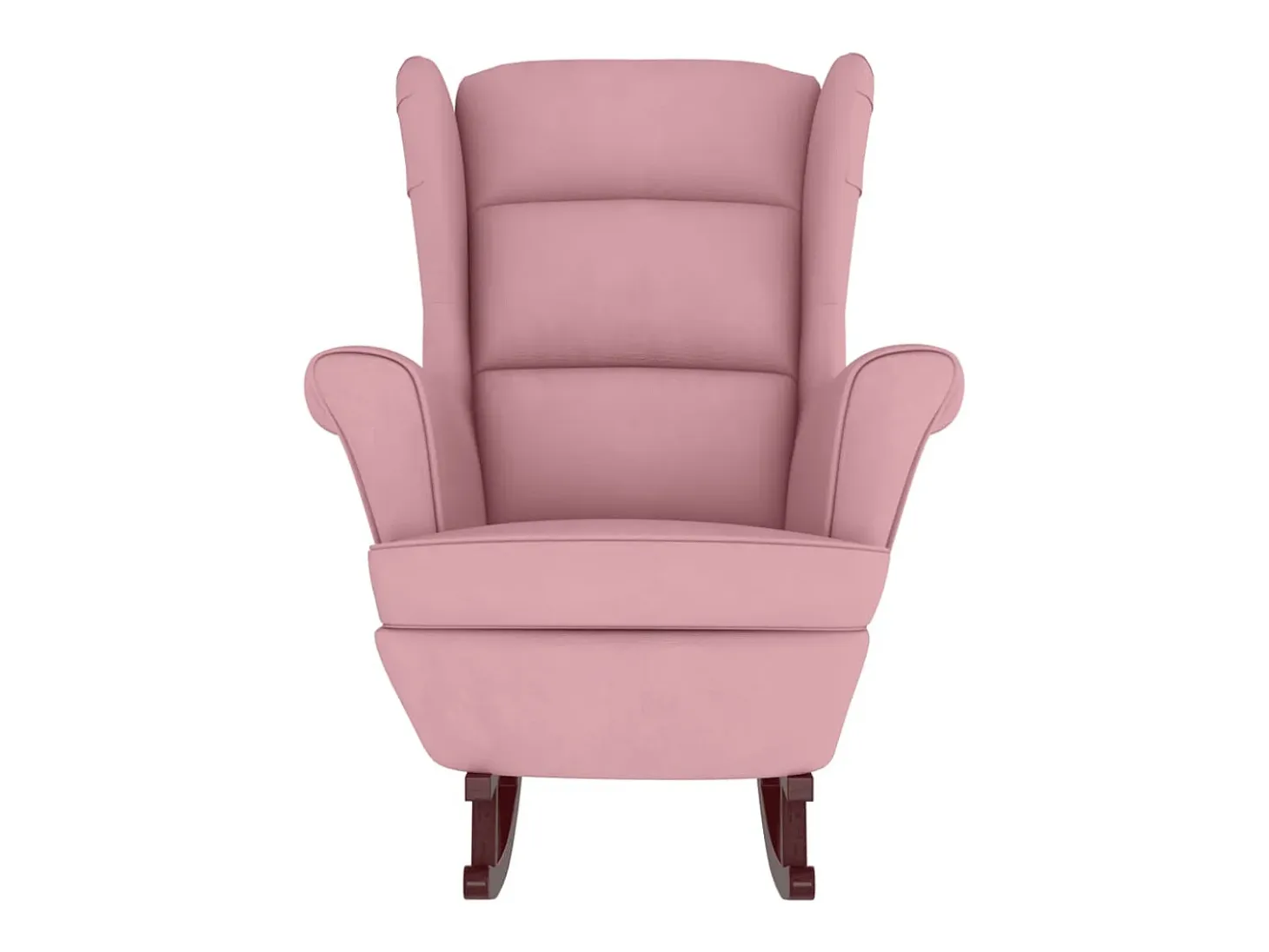 Mecedora con respaldo alto de terciopelo rosa y madera maciza
