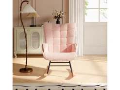 Mecedora de peluche de osito de peluche, sillón de lectura acolchado, respaldo a cuadros, color rosa
