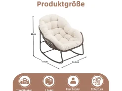 Mecedora de ratán - Estructura de acero con cojín suave - Para uso en interiores y exteriores