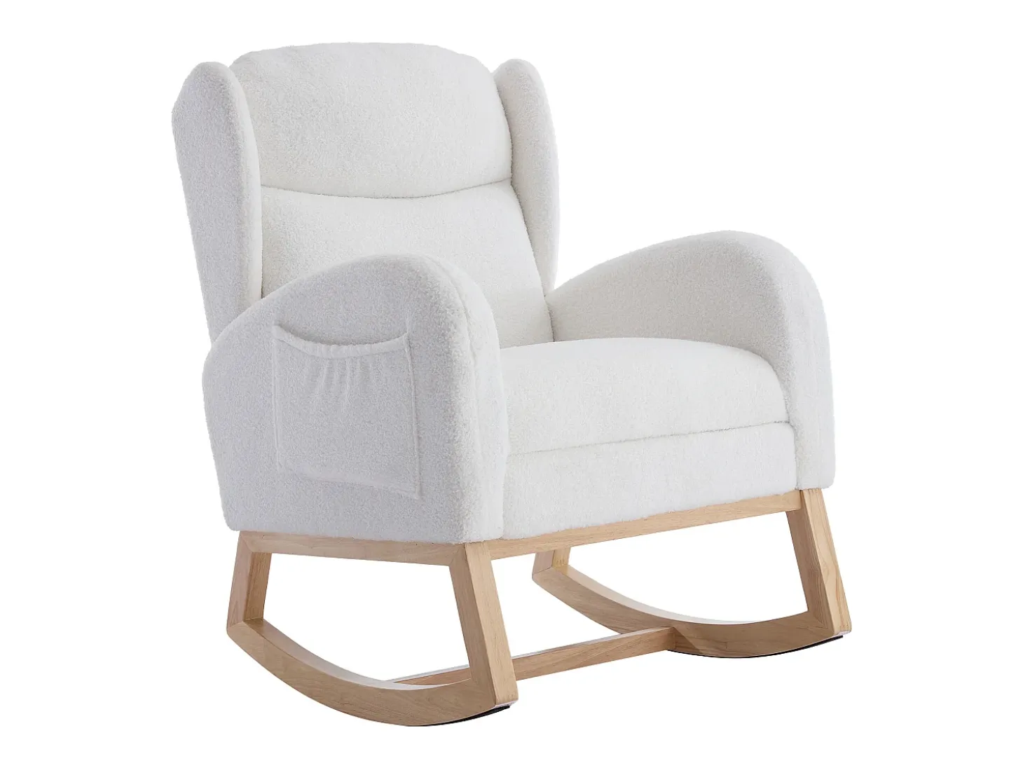 Mecedora de tela de peluche, diseño ergonómico con reposapiés ajustable, estructura de madera, color blanco (122,5 x 70 x 104 cm)