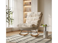 Mecedora ergonómica con cojín beige y estructura gris, diseño moderno en tela/piel sintética.