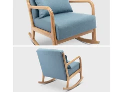 Mecedora estilo escandinavo de madera y tela azul