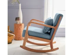 Mecedora estilo escandinavo de madera y tela azul