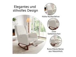 Mecedora, Mecedora con Reposapiés Retráctil, Mecedora de Madera Maciza con Respaldo Alto para Sala de Estar, Dormitorio, Hasta 150 kg - Beige