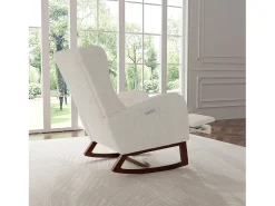 Mecedora, Mecedora con Reposapiés Retráctil, Mecedora de Madera Maciza con Respaldo Alto para Sala de Estar, Dormitorio, Hasta 150 kg - Beige