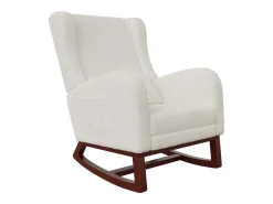 Mecedora, Mecedora con Reposapiés Retráctil, Mecedora de Madera Maciza con Respaldo Alto para Sala de Estar, Dormitorio, Hasta 150 kg - Beige