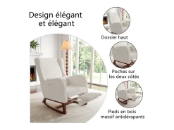 Mecedora, Mecedora con Reposapiés Retráctil, Mecedora de Madera Maciza con Respaldo Alto para Sala de Estar, Dormitorio, Hasta 150 kg - Beige