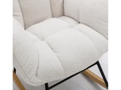 Mecedora moderna de felpa blanca con reposabrazos y respaldo, ideal para salón y dormitorio