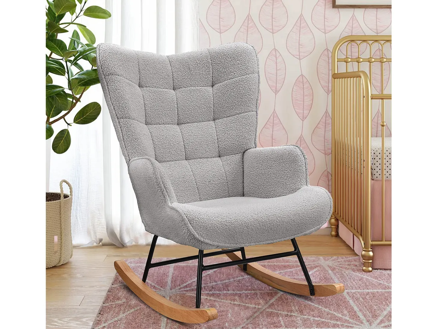 Mecedora para adultos - Mecedora ergonómica para exteriores - Para sala de estar - Jardín - Dormitorio - Gris