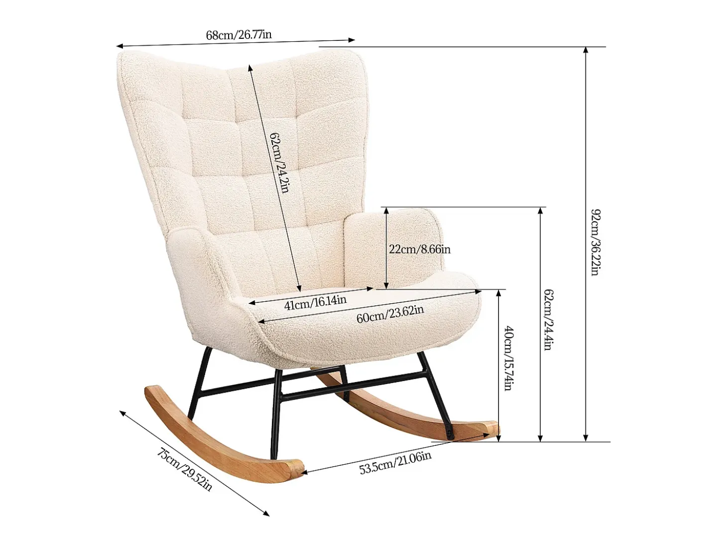 Mecedora para adultos - Mecedora ergonómica para exteriores - Para salón - Jardín - Dormitorio - Beige