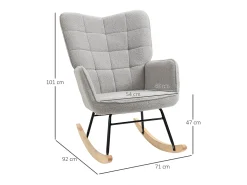Mecedora, silla mecedora, estructura de acero y patas de madera, color gris claro