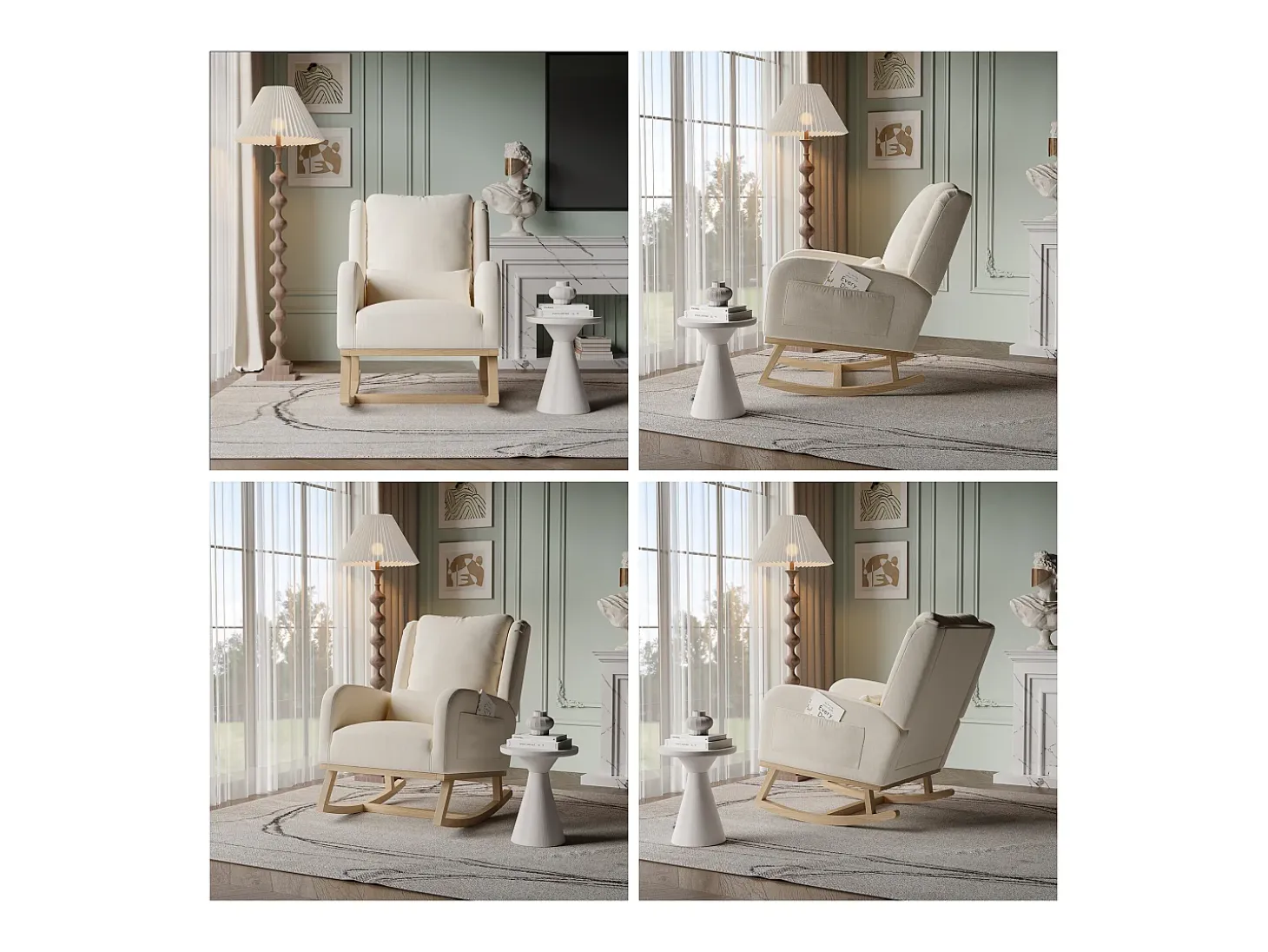 Mecedora, Sillón Relax con Reposabrazos, Tejido de Lino, Beige