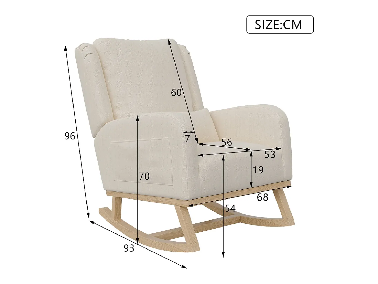 Mecedora, Sillón Relax con Reposabrazos, Tejido de Lino, Beige