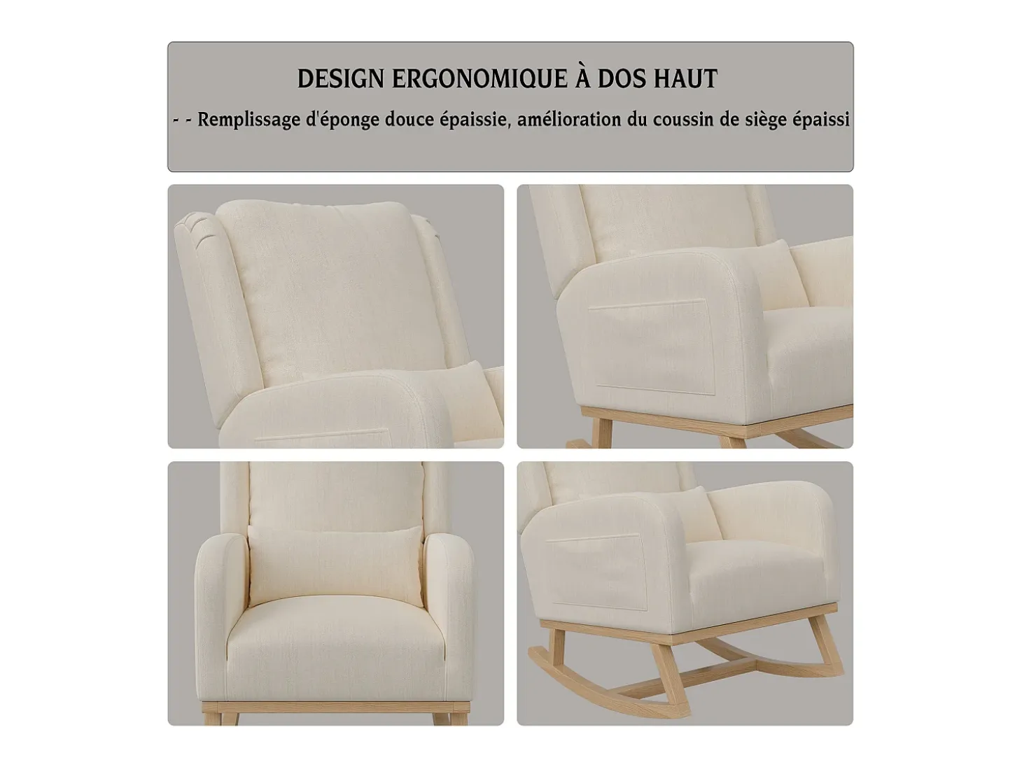 Mecedora, Sillón Relax con Reposabrazos, Tejido de Lino, Beige