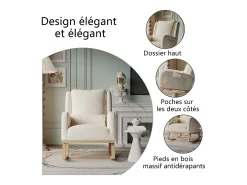 Mecedora, Sillón Relax con Reposabrazos, Tejido de Lino, Beige