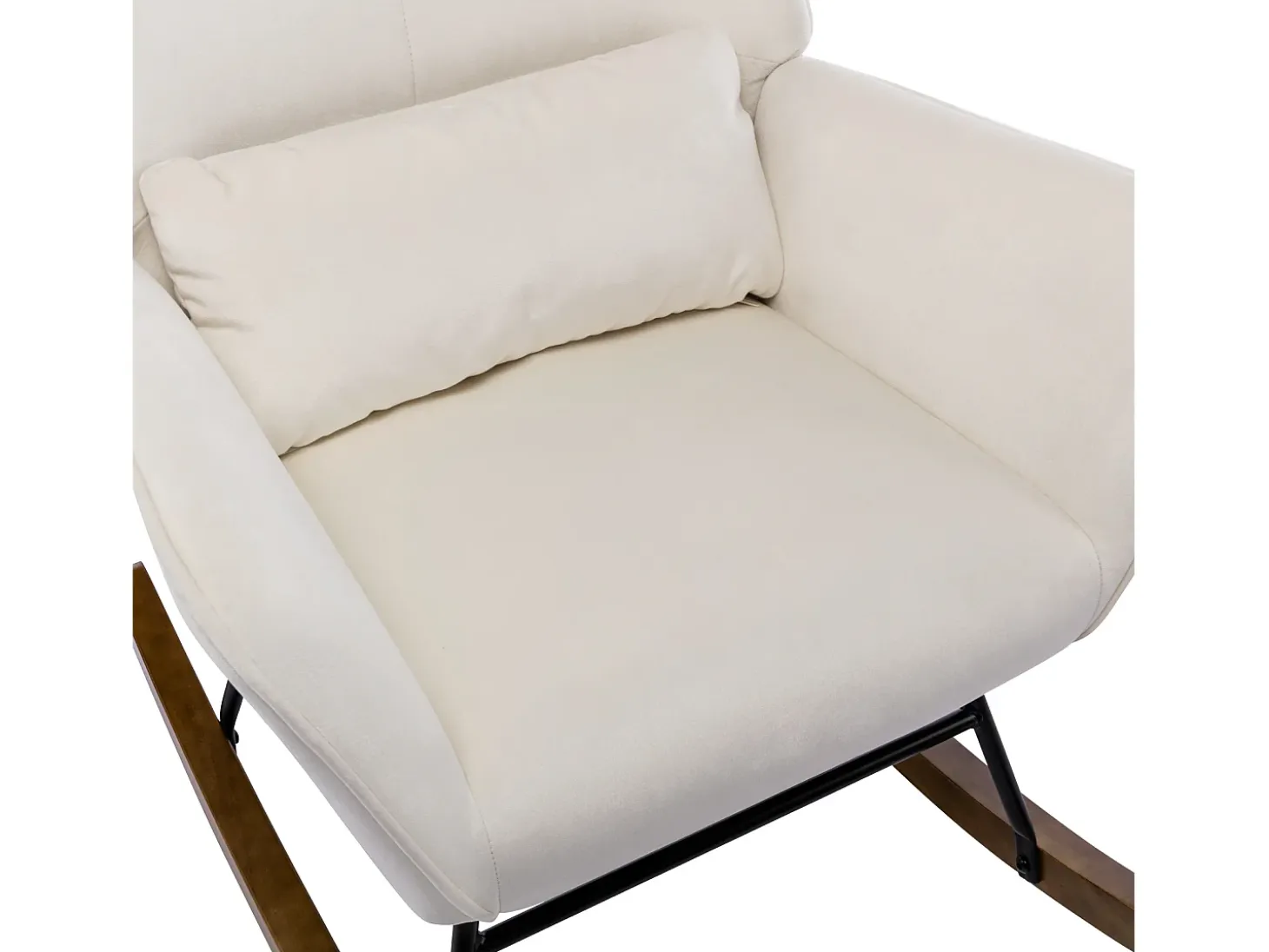 Mecedora tapizada en terciopelo con soporte lumbar, ideal para sala de estar y guardería, color beige