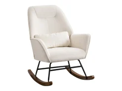 Mecedora tapizada en terciopelo con soporte lumbar, ideal para sala de estar y guardería, color beige