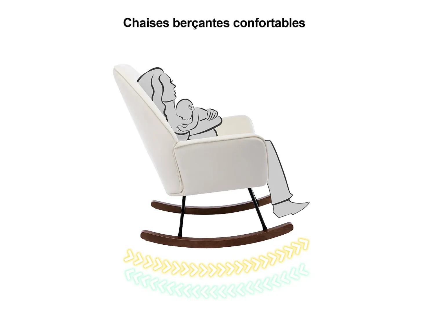 Mecedora tapizada en terciopelo con soporte lumbar, ideal para sala de estar y guardería, color beige