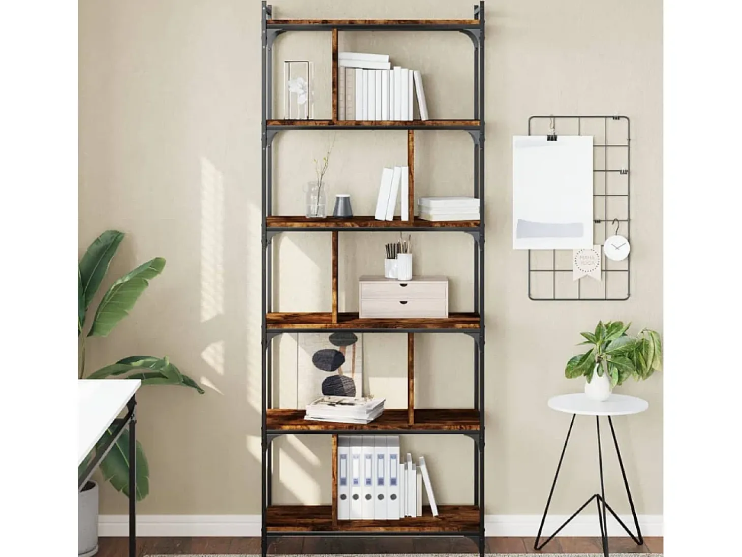 Merse Librería 6 estantes madera ingeniería roble ahumado 76x32x192cm