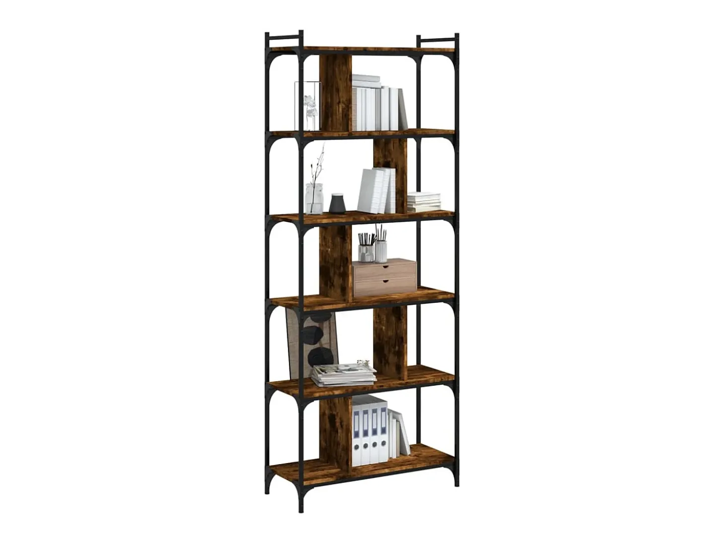 Merse Librería 6 estantes madera ingeniería roble ahumado 76x32x192cm