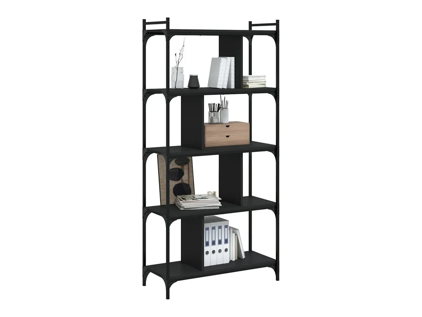 Merse Librería de 5 estantes madera de ingeniería negro 76x32x158 cm