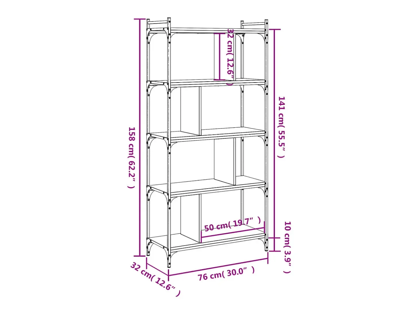 Merse Librería de 5 estantes madera de ingeniería negro 76x32x158 cm