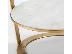 Mesa auxiliar con 2 tapas de cristal y mármol con base de metal dorado Hugos