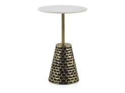 Mesa auxiliar con base de metal oro antique y sobre de mármol blanco
