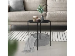 Mesa auxiliar con cesta Mesa de centro Mesa bandeja Mesa de sofá Metal Ø 43cm