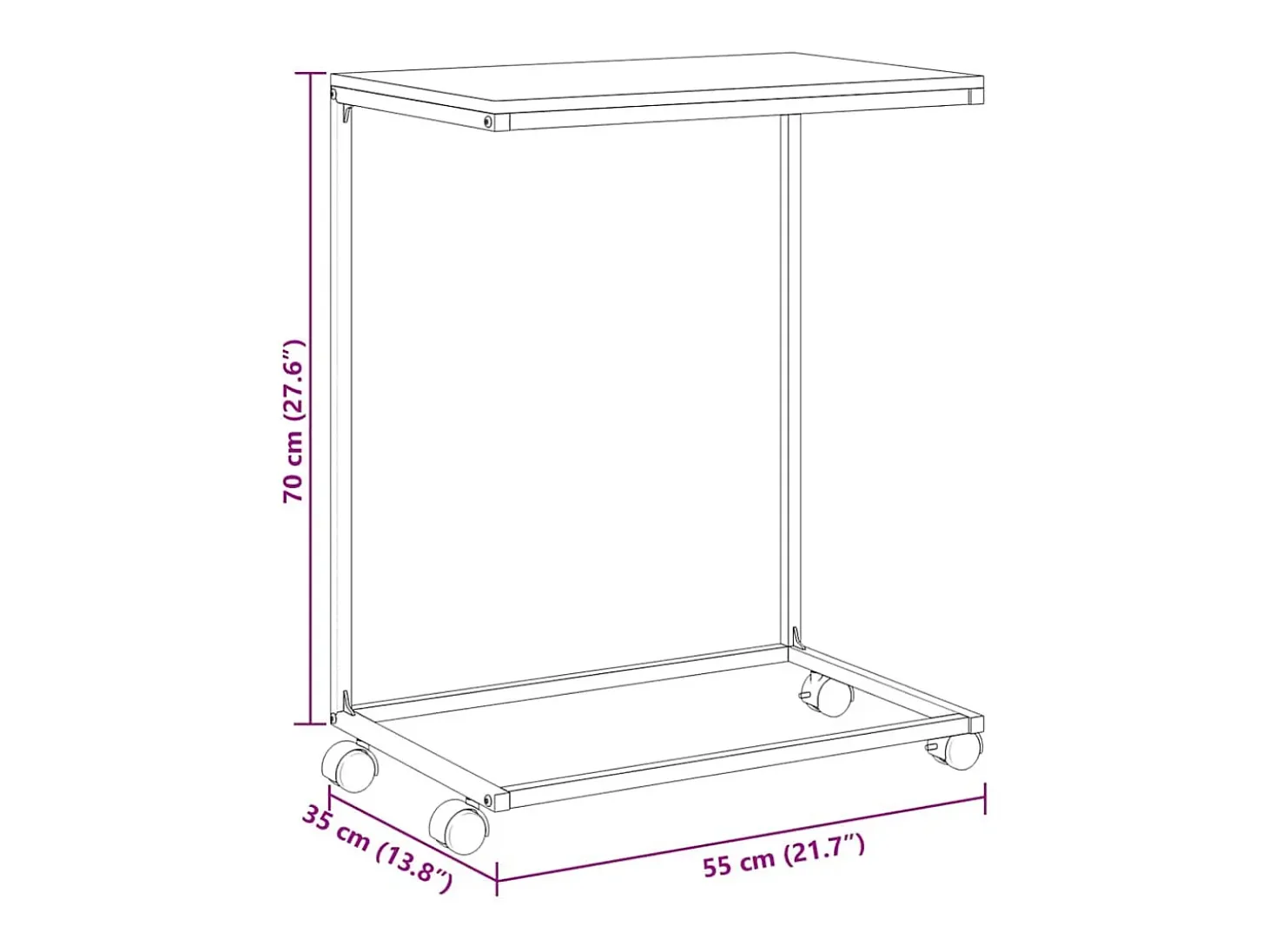 Mesa auxiliar con ruedas madera de ingeniería negra 55x35x70 cm