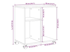 Mesa auxiliar con ruedas madera ingeniería blanco 50x30x55 cm