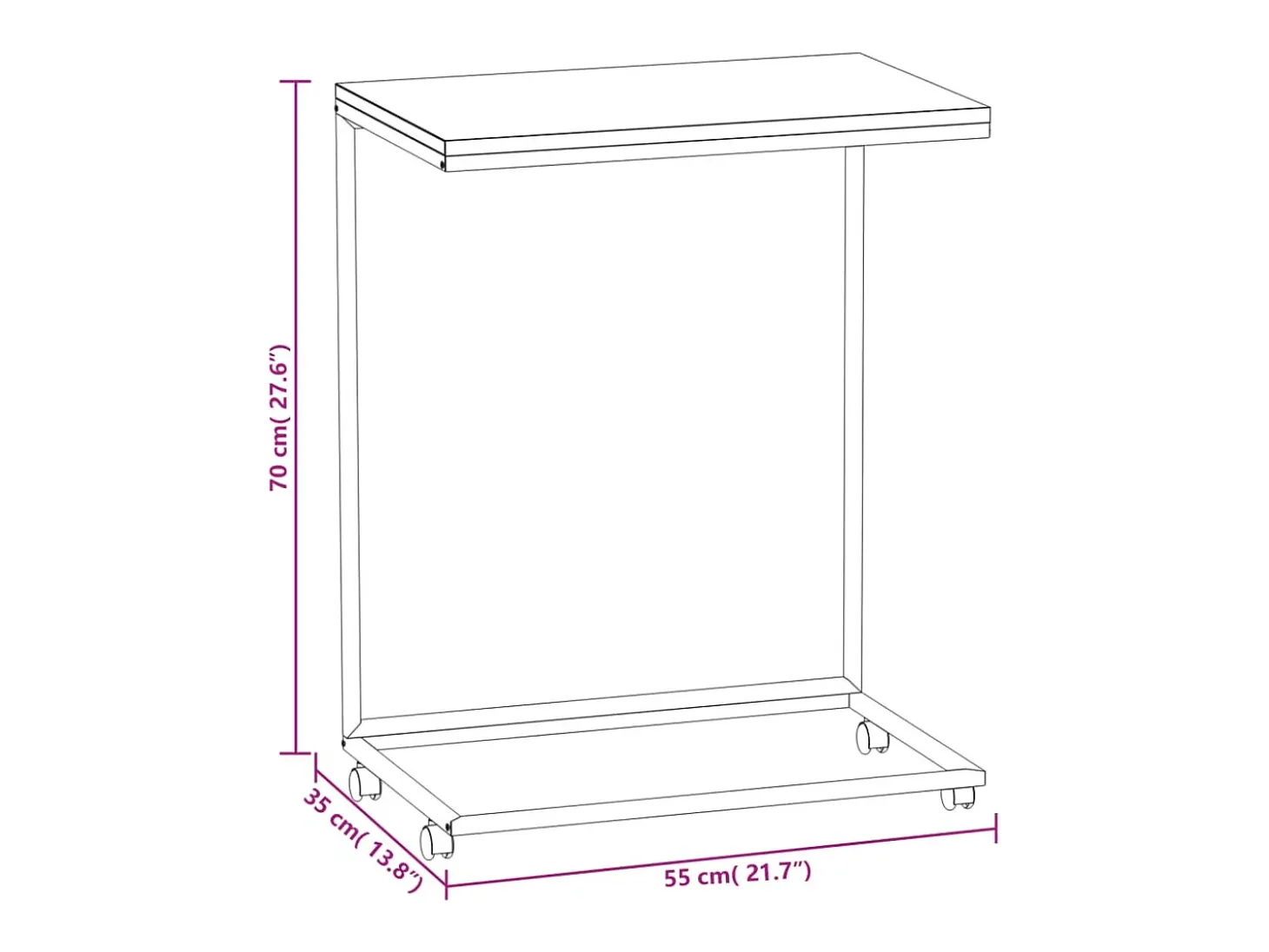 Mesa auxiliar con ruedas de contrachapado negro 55x35x70 cm