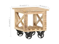 Mesa auxiliar con ruedas madera de mango rugosa 40x40x42 cm