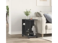 Mesa auxiliar con ruedas madera de ingeniería negra 50x30x55 cm