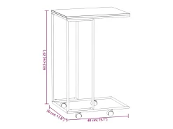 Mesa auxiliar con ruedas de contrachapado negro 40x30x63,5 cm