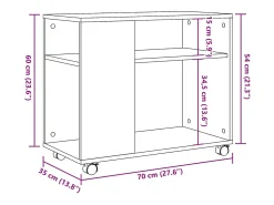 Mesa auxiliar con ruedas madera roble Sonoma 70x35x60 cm