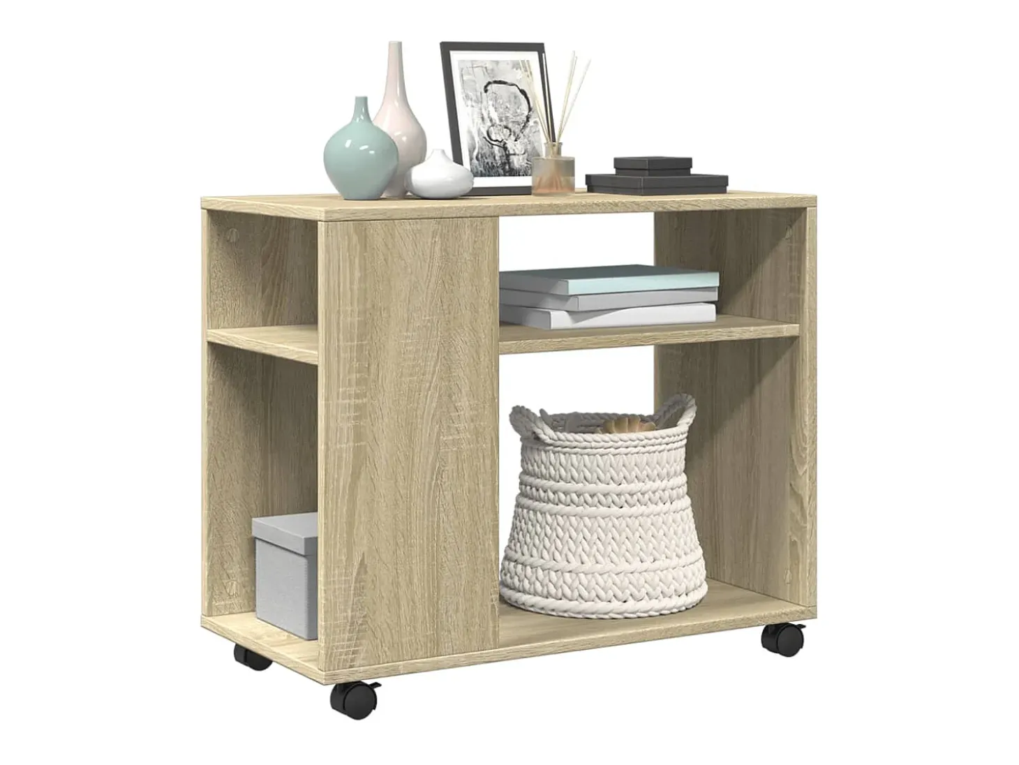 Mesa auxiliar con ruedas madera roble Sonoma 70x35x60 cm