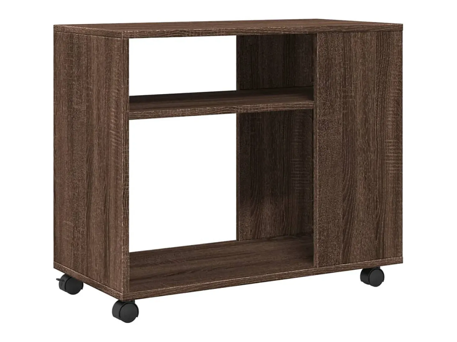 Mesa auxiliar con ruedas madera roble marrón 70x35x60 cm