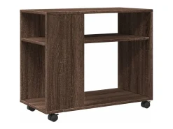 Mesa auxiliar con ruedas madera roble marrón 70x35x60 cm