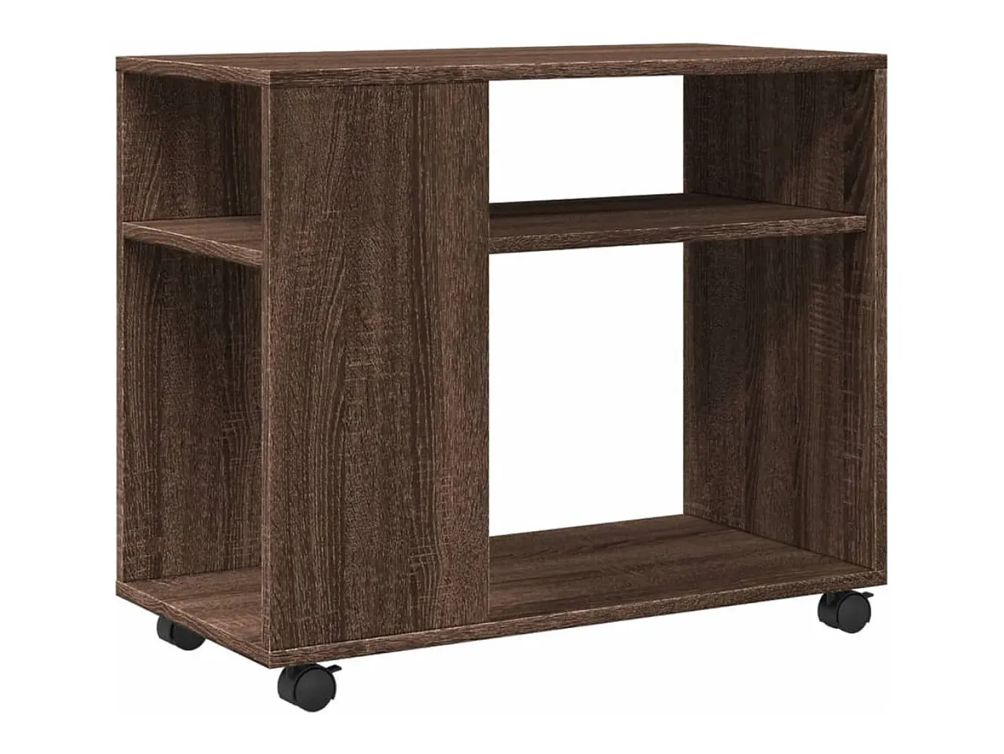 Mesa auxiliar con ruedas madera roble marrón 70x35x60 cm
