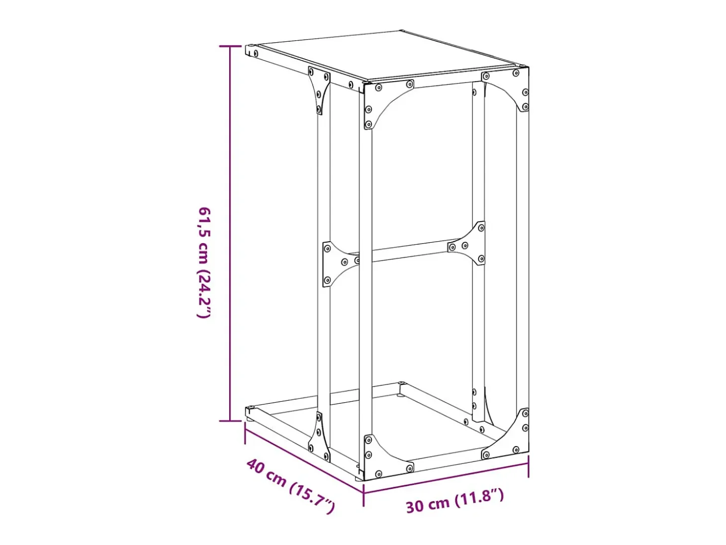 Mesa auxiliar con vidrio transparente acero 40x30x61,5 cm